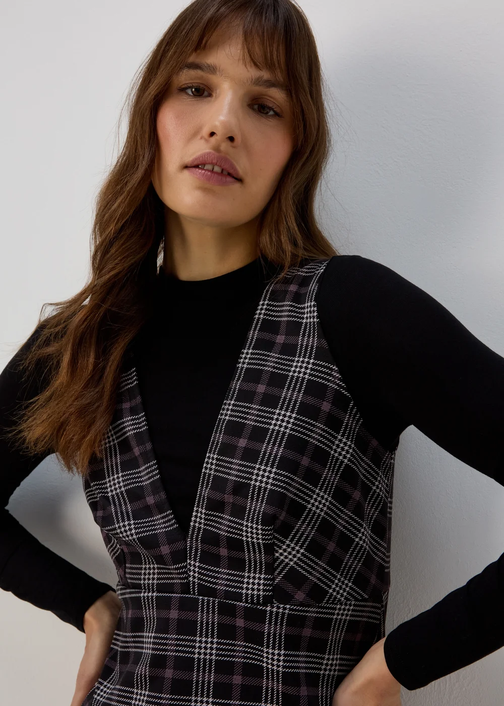 Black & Check Pinafore Dress - 8 Image 3