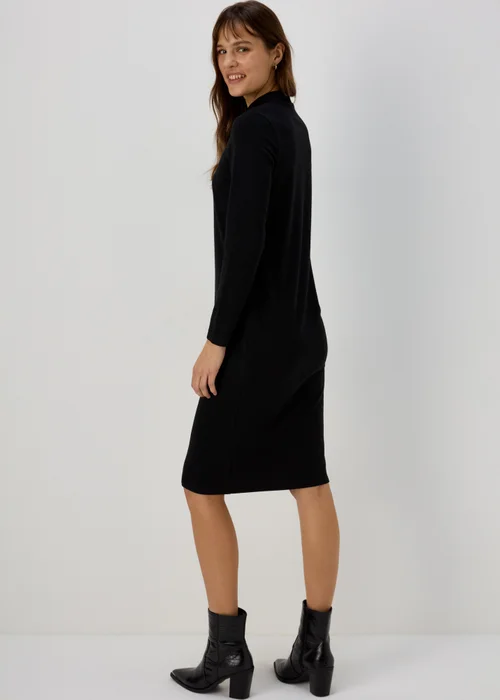 Black Textured High Neck Midi Dress - 8 Image 2