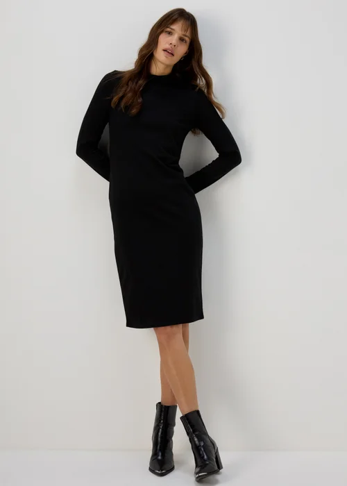 Black Textured High Neck Midi Dress - 8 Image 4