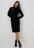 Black Textured High Neck Midi Dress - 8 Image 4