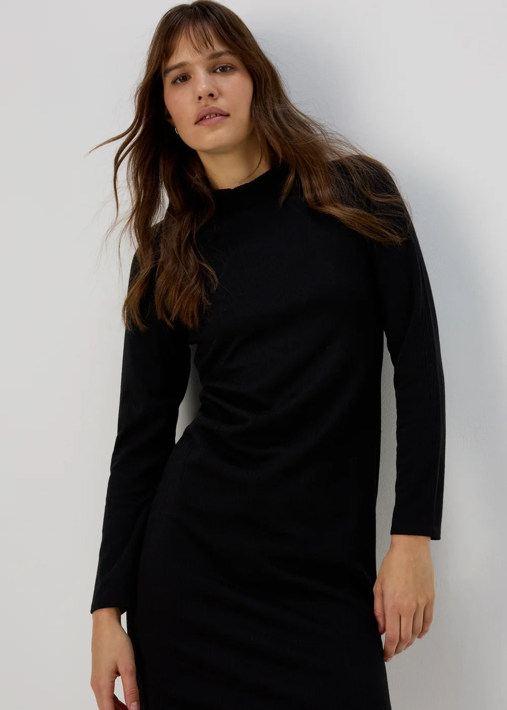 Black Textured High Neck Midi Dress - 8 Image 3