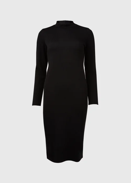 Black Textured High Neck Midi Dress - 8 Image 5
