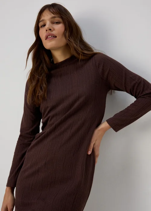 Brown High Neck Midi Dress - 8 Image 3