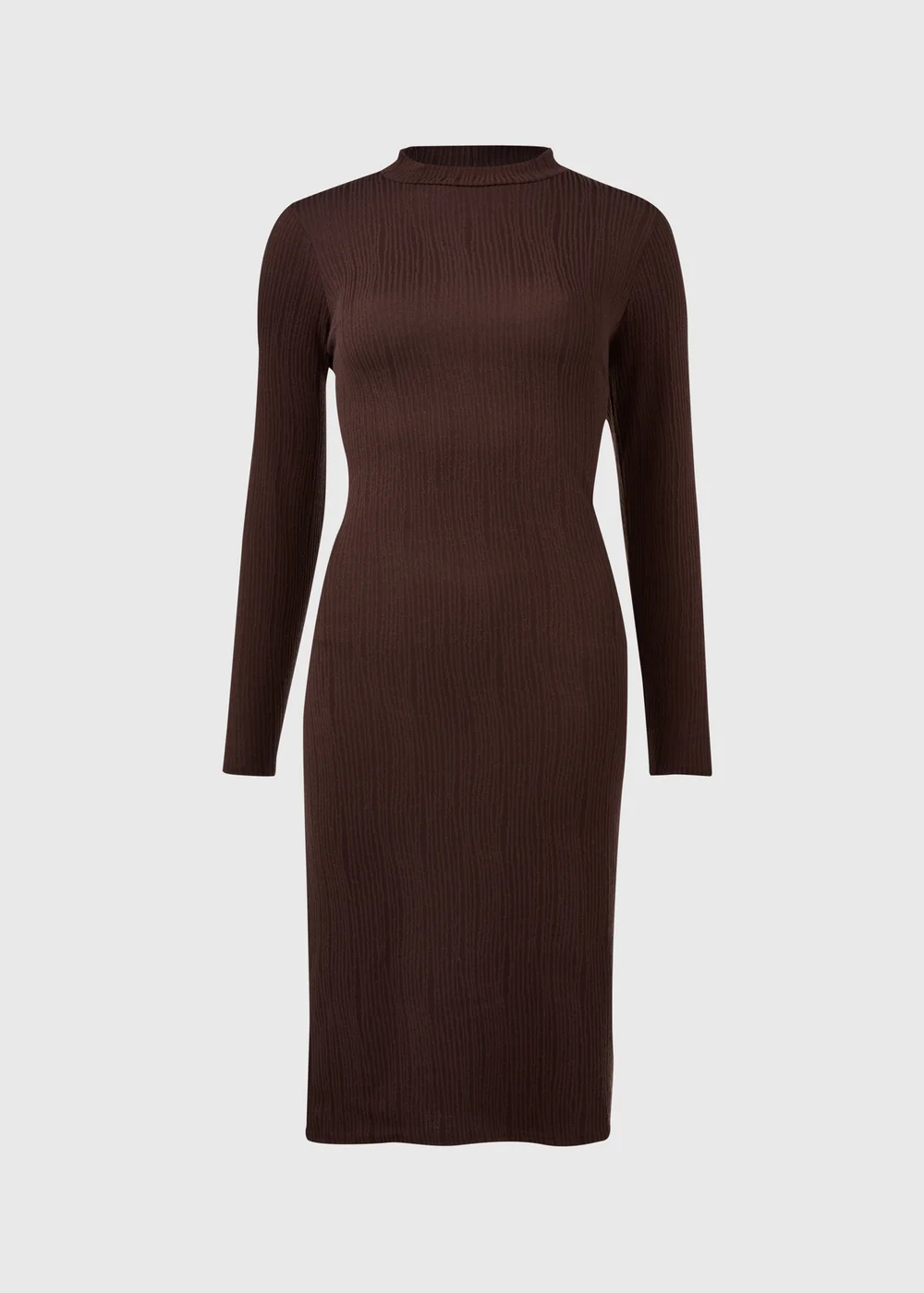 Brown High Neck Midi Dress - 8 Image 5