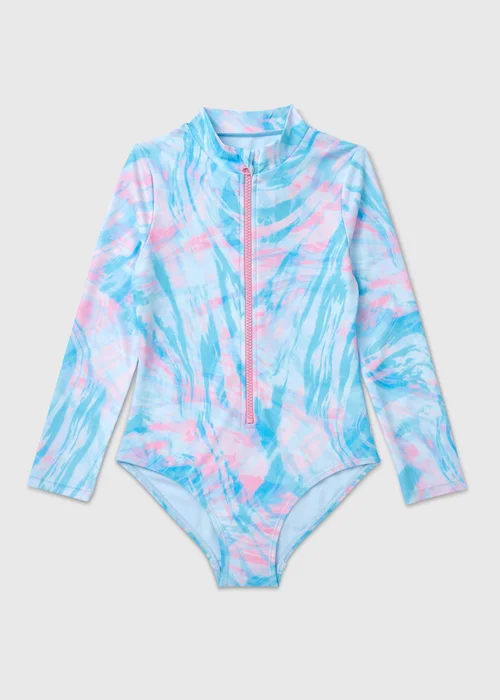 Girls Multicolour Palm Tree Zip Swimsuit (6-13yrs) - 6-7 Yrs Image 1