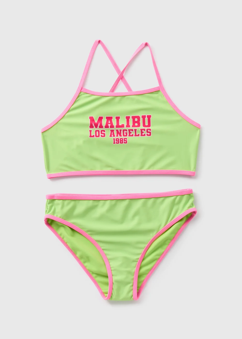 Girls Lime Malibu Slogan Bikini Set (6-15yrs) - 6-7 Yrs Image 1