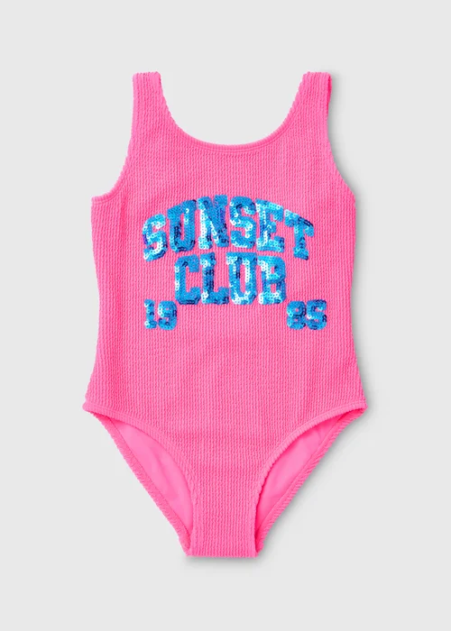 Girls Blue & Purple Sunset Club Crinkle Swimsuit (6-14yrs) - 6-7 Yrs Image 1