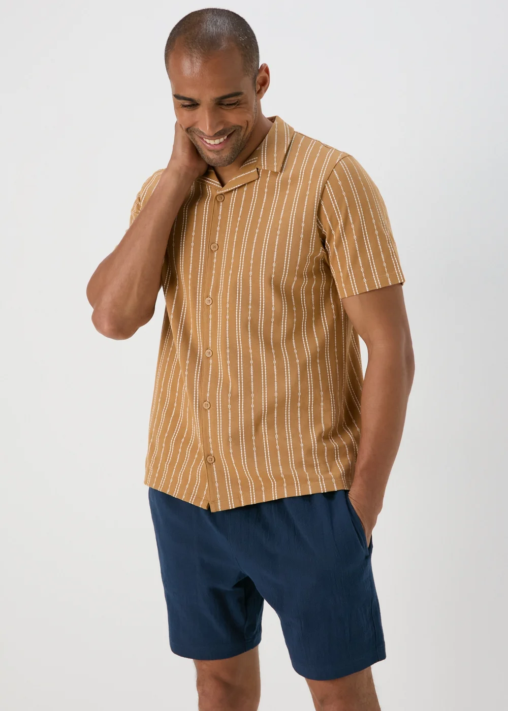 Navy Textured Drawcord Shorts - S Image 1