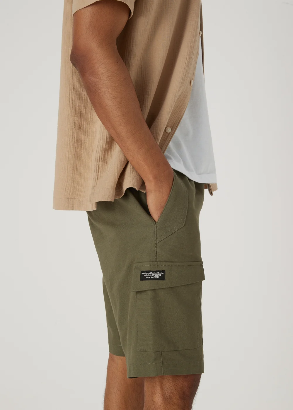 Khaki Technical Drawcord Cargo Shorts - S Image 3