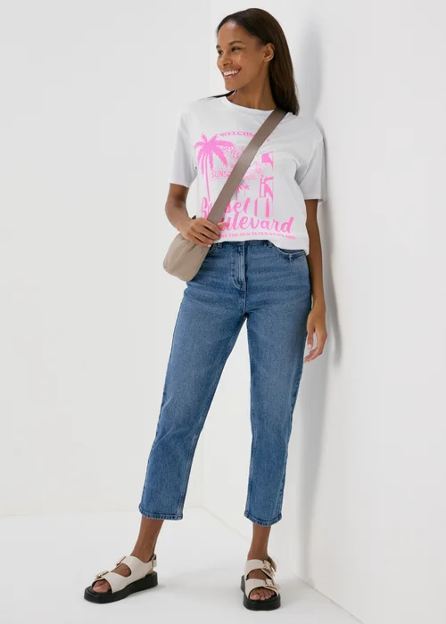 White & Pink Tropical Island Oversized T-Shirt - S Image 4