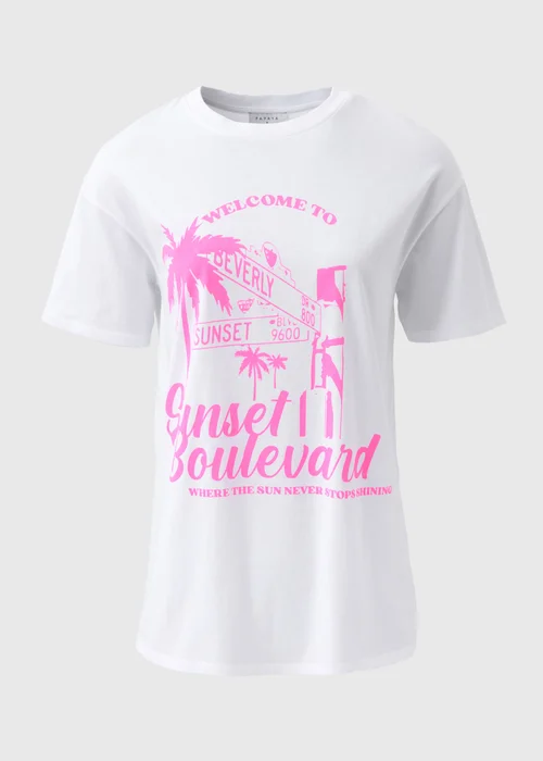 White & Pink Tropical Island Oversized T-Shirt - S Image 5