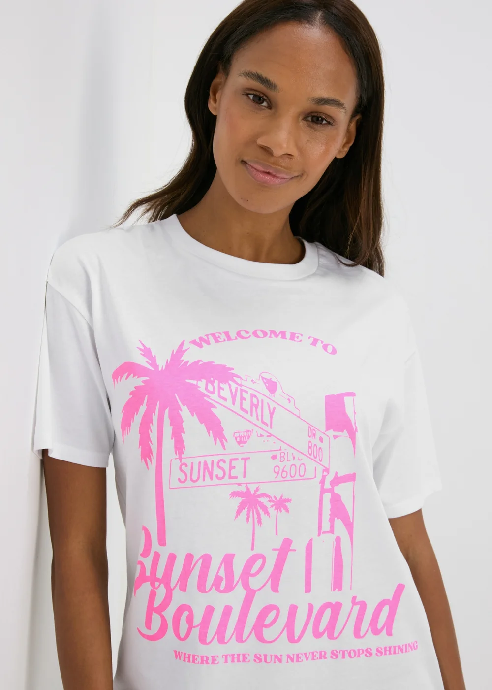 White & Pink Tropical Island Oversized T-Shirt - S Image 3