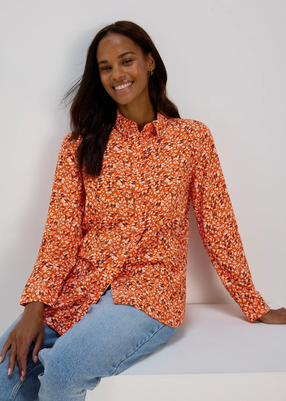 Orange Ditsy Viscose Shirt - 8 Image 1