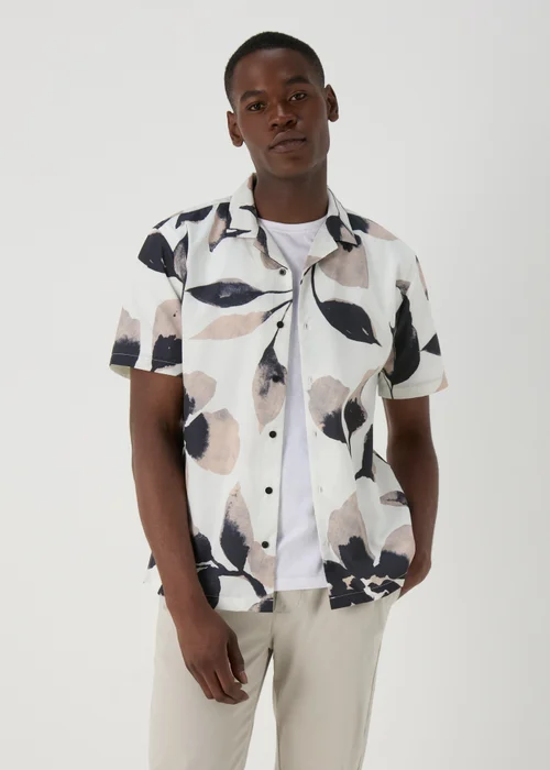 White Pink Floral Print Shirt - Small Image 1