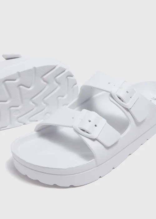 White Chunky Double Buckle Sandals - Small Image 2