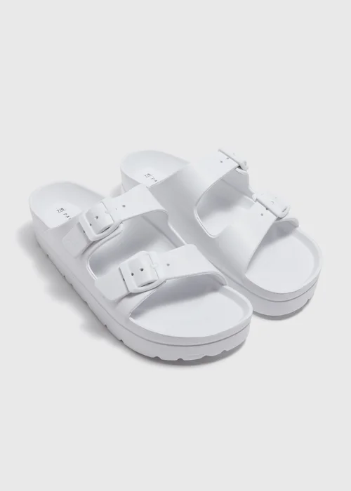 White Chunky Double Buckle Sandals - Small Image 1