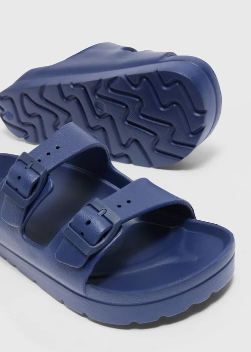 Navy Chunky Double Buckle Sandals - Small Image 2