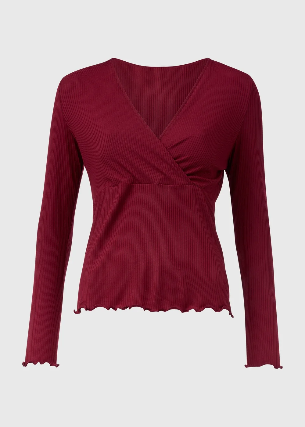 Burgundy Ribbed Wrap Top - 8 Image 5