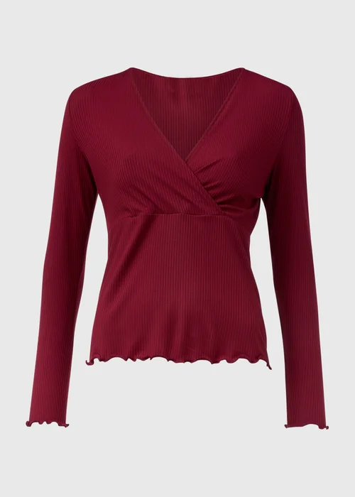 Burgundy Ribbed Wrap Top - 8 Image 5