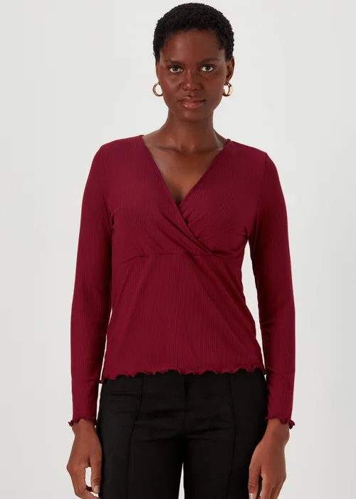 Burgundy Ribbed Wrap Top - 8 Image 1