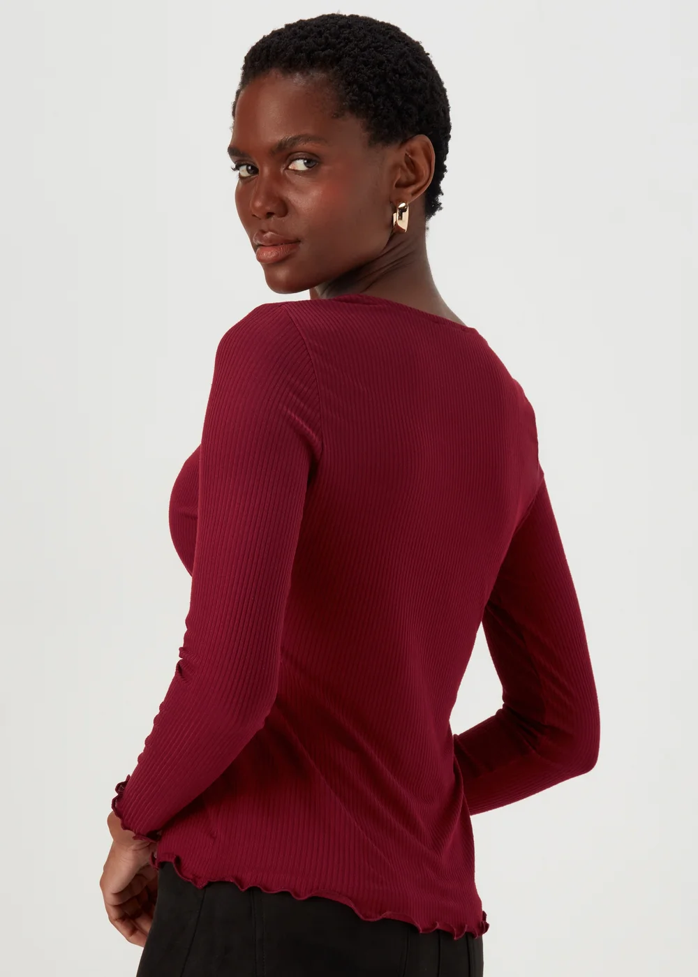 Burgundy Ribbed Wrap Top - 8 Image 2