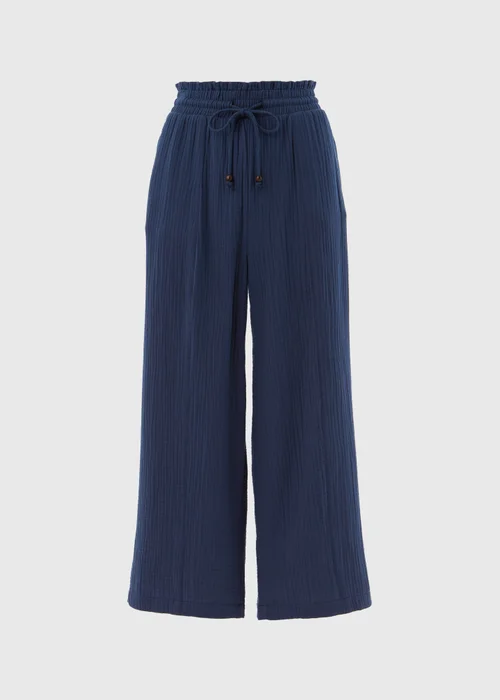 Navy Double Cloth Crop Trousers - 8 Image 5