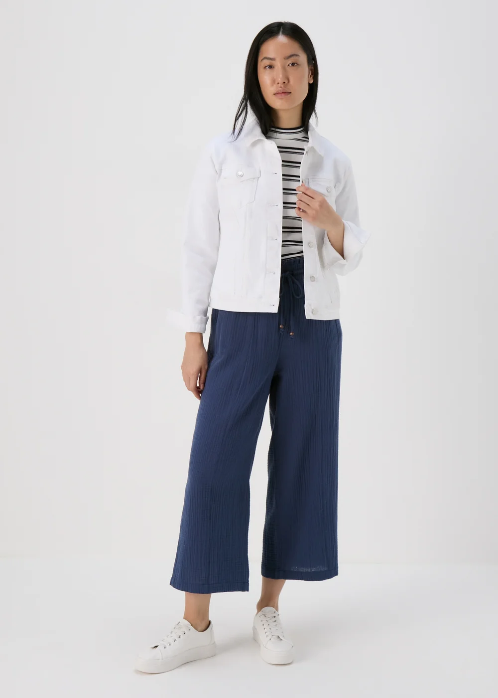 Navy Double Cloth Crop Trousers - 8 Image 4