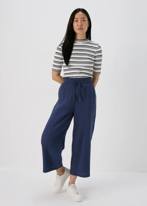 Navy Double Cloth Crop Trousers - 8 Image 1