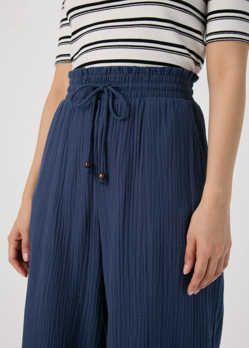 Navy Double Cloth Crop Trousers - 8 Image 3