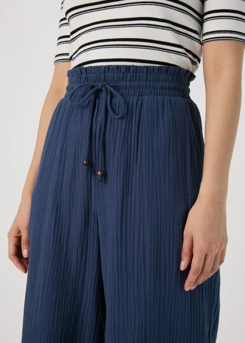 Navy Double Cloth Crop Trousers - 8 Image 3
