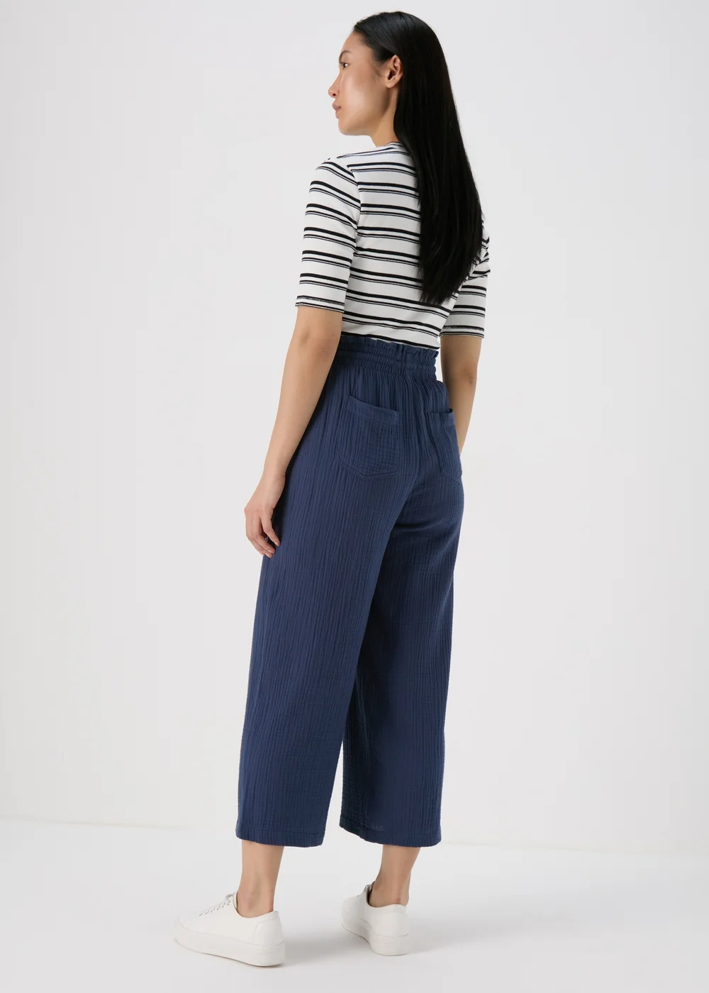 Navy Double Cloth Crop Trousers - 8 Image 2