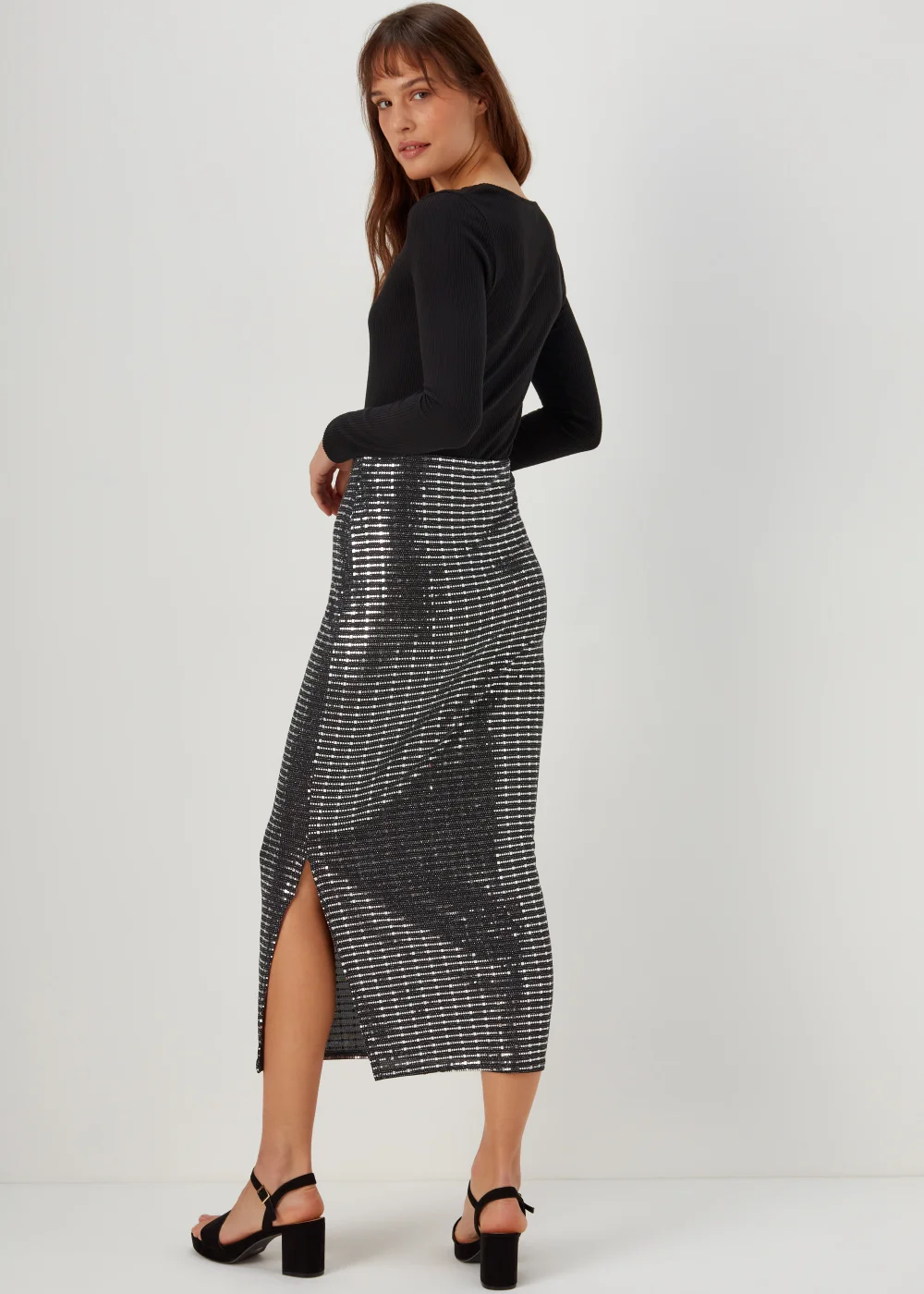 Silver Sequin Midi Skirt - 8 Image 2