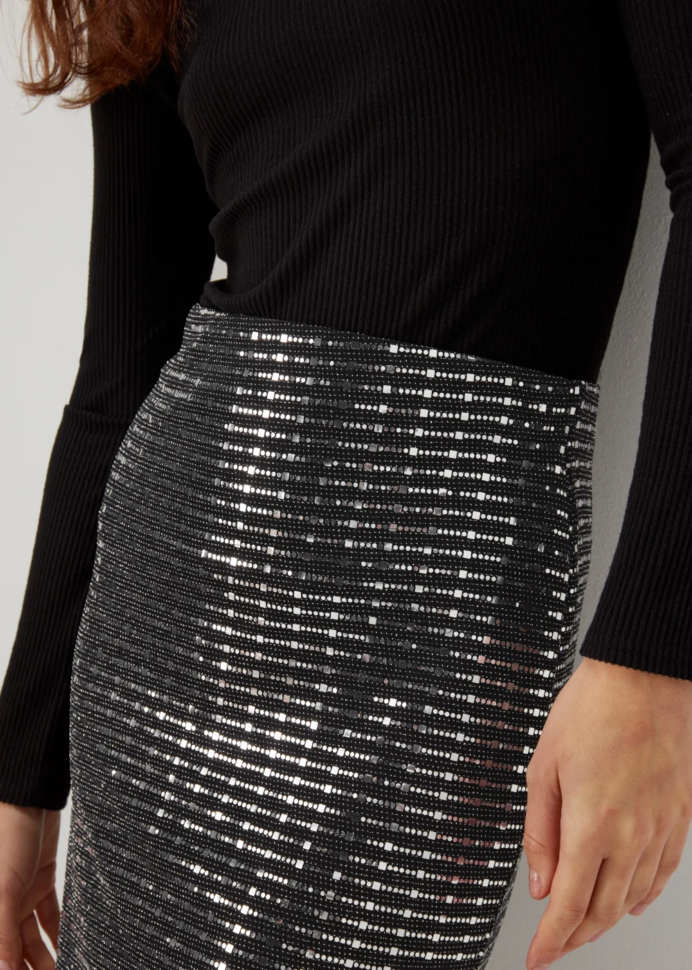 Silver Sequin Midi Skirt - 8 Image 3
