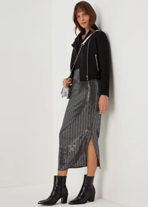 Silver Sequin Midi Skirt - 8 Image 4
