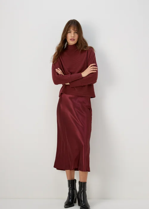 Burgundy Satin Midi Skirt - 8 Image 1