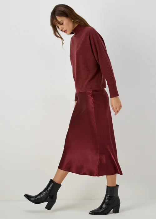 Burgundy Satin Midi Skirt - 8 Image 2
