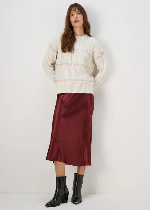 Burgundy Satin Midi Skirt - 8 Image 4