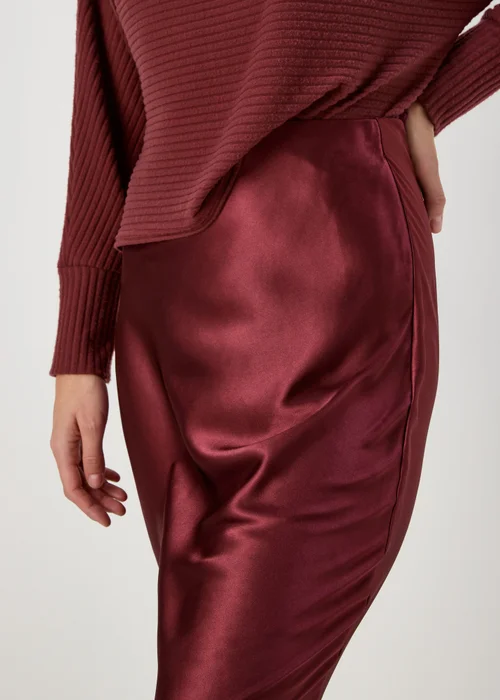 Burgundy Satin Midi Skirt - 8 Image 3