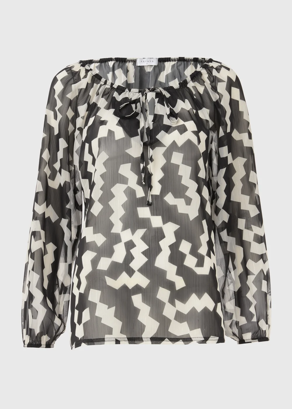 Black & White Lurex Neck Tie Blouse - 8 Image 5