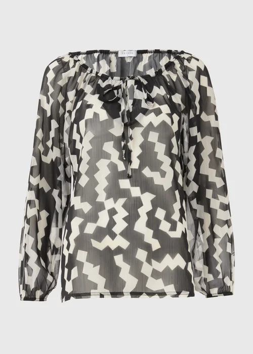 Black & White Lurex Neck Tie Blouse - 8 Image 5