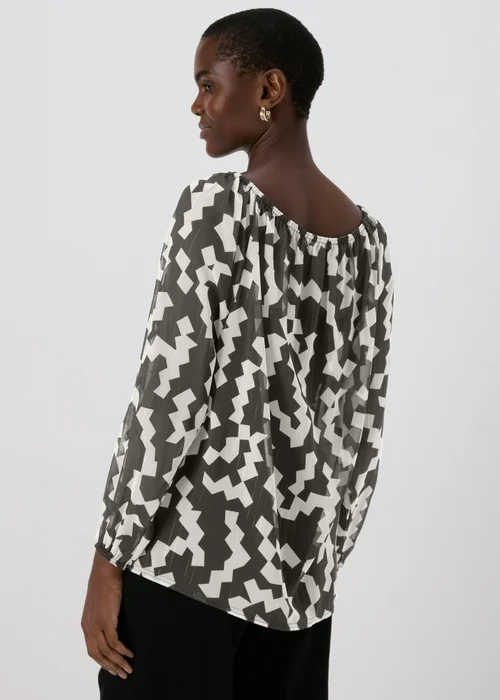 Black & White Lurex Neck Tie Blouse - 8 Image 2