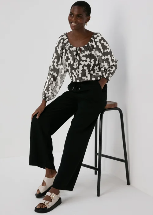 Black & White Lurex Neck Tie Blouse - 8 Image 4