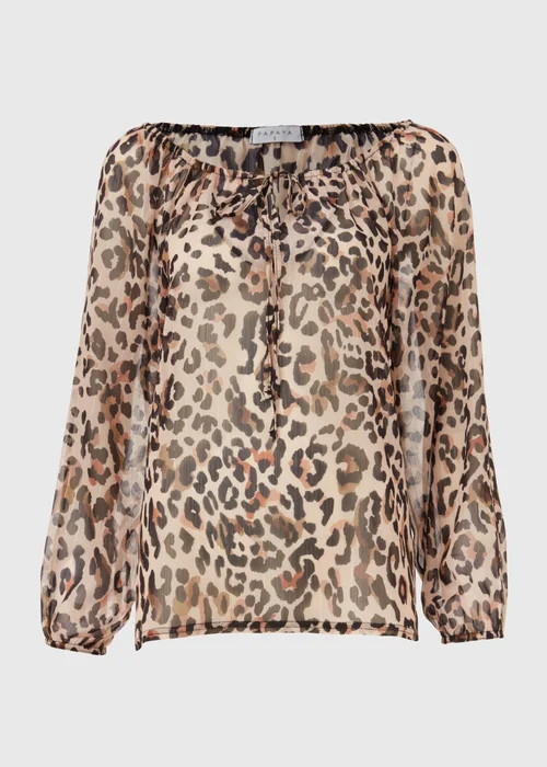 Brown Animal Lurex Neck Tie Blouse - Size 8 Image 5