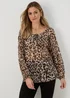 Brown Animal Lurex Neck Tie Blouse - Size 8 Image 1