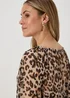Brown Animal Lurex Neck Tie Blouse - Size 8 Image 3