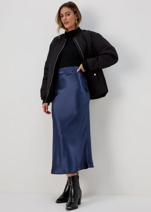 Navy Satin Midi Skirt - 8 Image 4