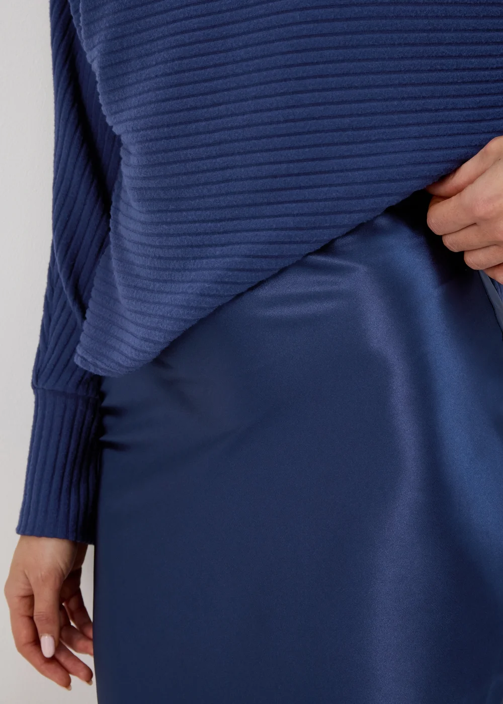 Navy Satin Midi Skirt - 8 Image 3