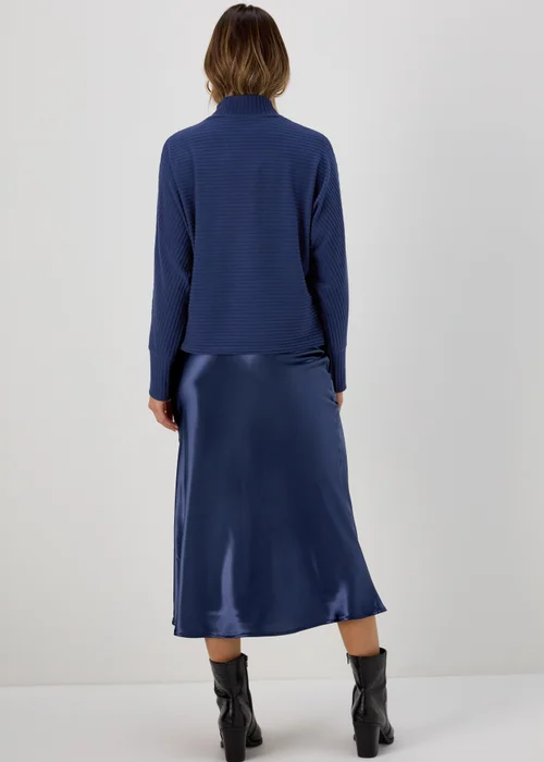 Navy Satin Midi Skirt - 8 Image 2