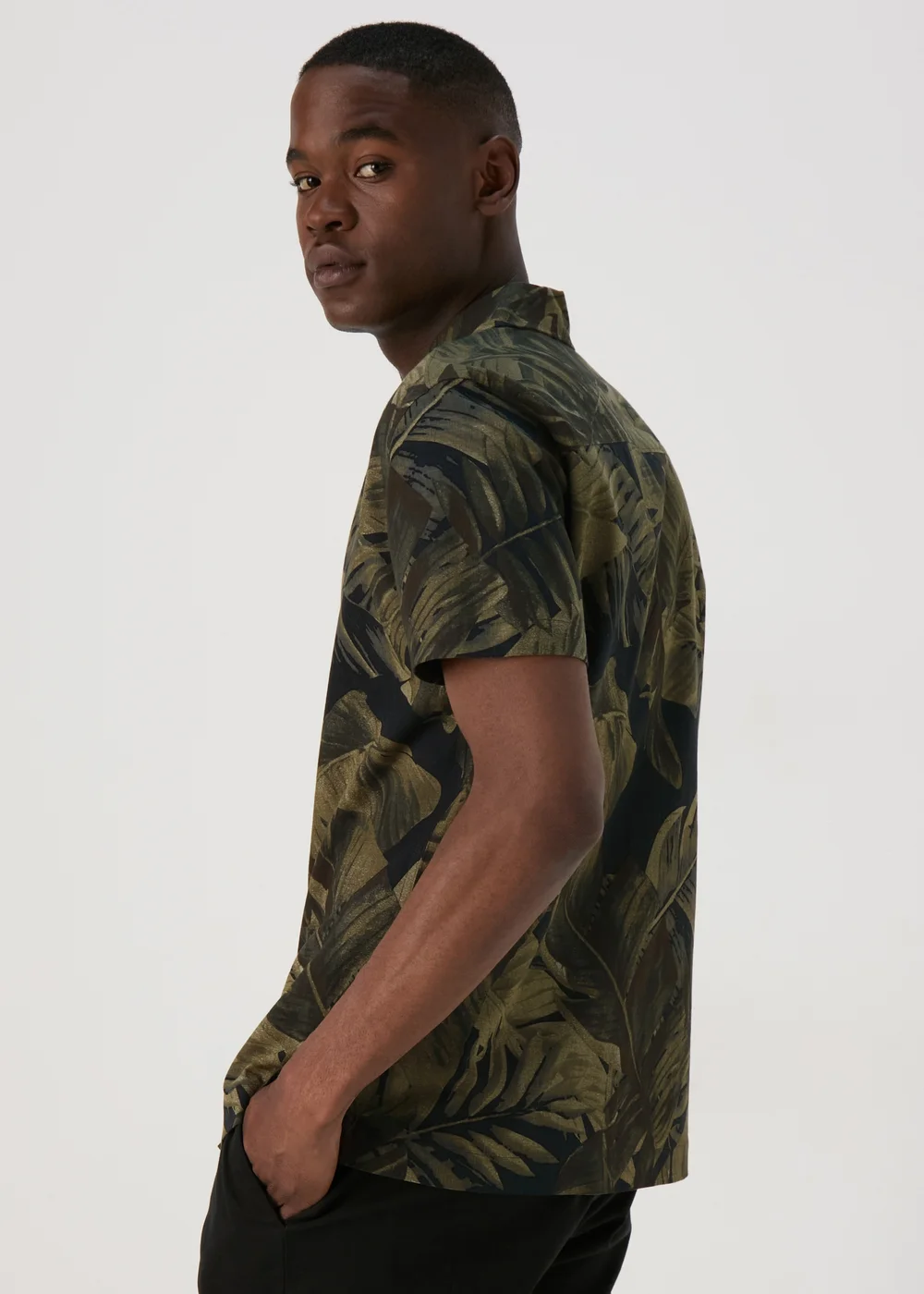 Khaki Leaf Print Shirt - Small Image 2