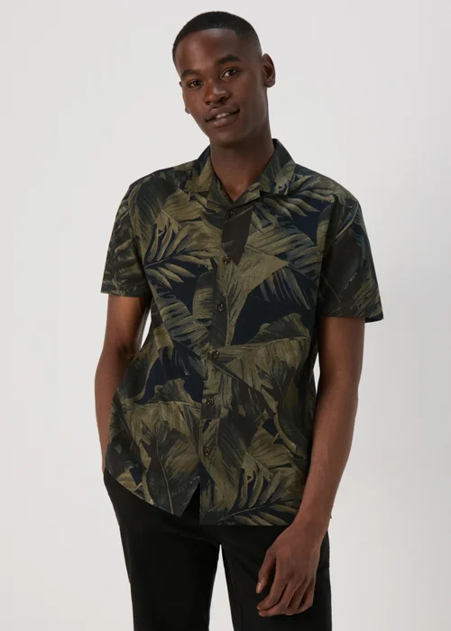 Khaki Leaf Print Shirt - Small Image 1